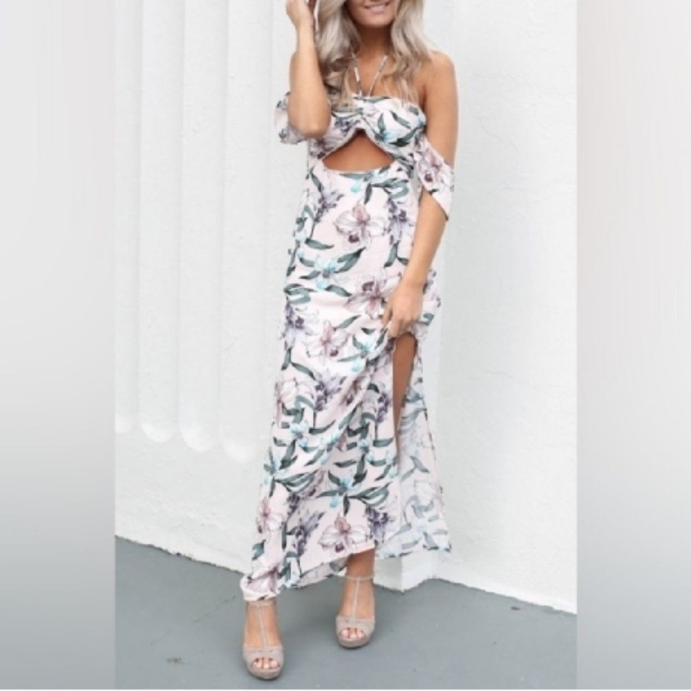Honey Belle Pink and Green Maxi Dress Halter Bodycon